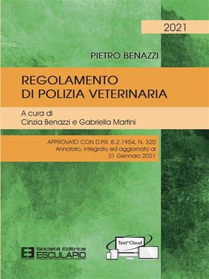 cover image of Regolamento di Polizia Veterinaria Ed.2021--Cartaceo + Textincloud